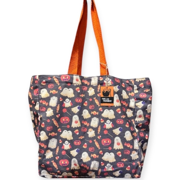 Handbags - Halloween Themed Tote Bag with Orange Handles